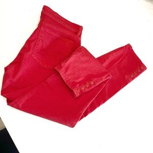Tory Burch 29 red orange jeans 8.5 rise 27 inseam button ankle